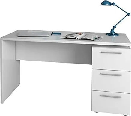 Habitdesign Mesa de Despacho 3 Cajones, Mesa Escritorio, Modelo Stylus, Acabado en Color Blanco Artik, Medidas: 138 (Ancho) x 60 cm (Fondo) x 74 (Alto)