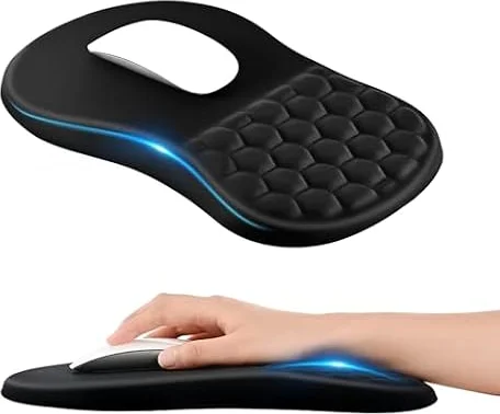 EooCoo Alfombrilla Ratón, Mouse Pad Ergonómica con Diseño de Masaje, Negro | Lavable Mousepad, Alfombrilla Escritorio para Oficina, PC Gaming, Accesorios Electrónicos, Alivia Dolor, Base Antideslizante