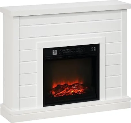 HOMCOM Chimenea Eléctrica con Efecto de Llama Control Remoto Blanco