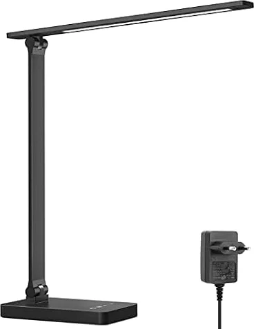 Lepro Lámpara Escritorio LED 750 LM Regulable Negro | 5 Modo de Color, 5 Nivel de Brillo, Control Táctil, con Adaptador, Cuidado de Ojos para Cama, Oficina, Leer, Estudiar