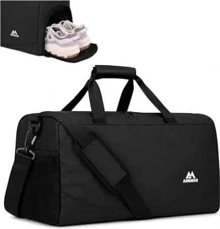 57L Bolsa de Deporte con Compartimento para Zapatos y Ropa Húmeda | Bolsa de deporte repelente al agua para hombre y mujer, bolsa de viaje para gimnasio, viajes, fin de semana y escapadas