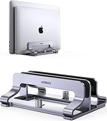 UGREEN Soporte Vertical para Portátil Ajustable con 2 Ranuras Elevador | Laptop Stand de Mesa Compatible con MacBook Pro/Air, Matebook, HP, iPad, Tableta y Otro Gris