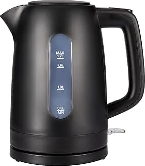 Amazon Basics Hervidor de Agua Eléctrico 1,7L, 2200 W, Libre de BPA con Base 360°, Apagado Automático y Filtro Antical Extraíble, Negro Mate