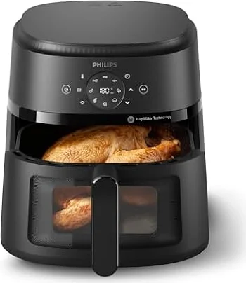 Philips 2000 Airfryer - Freidora de Aire 6,2L, 13 opciones, Táctil, Negro | Ventana de cocción, 90% menos grasa, tecnología Rapid Air, pantalla táctil, app de recetas HomeID (NA230/00)