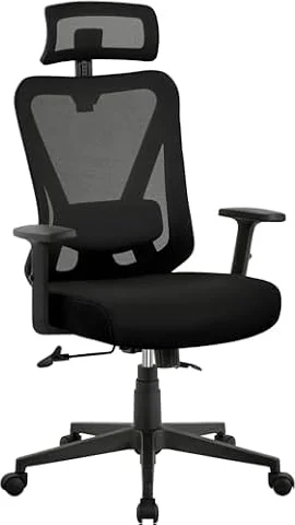 Yaheetech Silla Escritorio Ergonomico con Respaldo Bloqueable Negro | Sillon Despacho, Respaldo Bloqueable Entre 90° y 130° , Soporte Lumbar Ajustable, Malla Transpirable