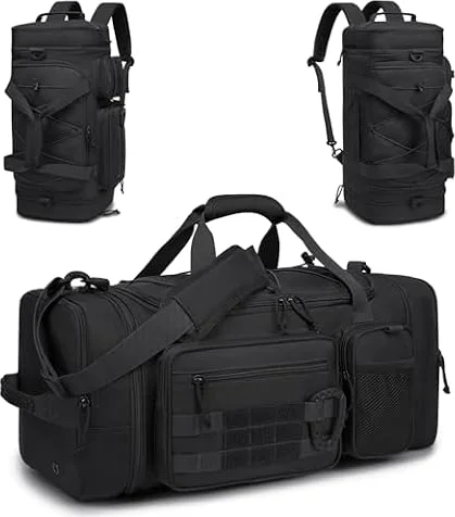 TONRUYN Bolsa Deporte Hombre 40-45 litros Ampliable 3 en 1 Mochila Gimnasio Táctica Militar Bolsa de Viaje con Compartimento para Zapatos para Camping, Fitness, Entrenamiento - Gym Bag Negro