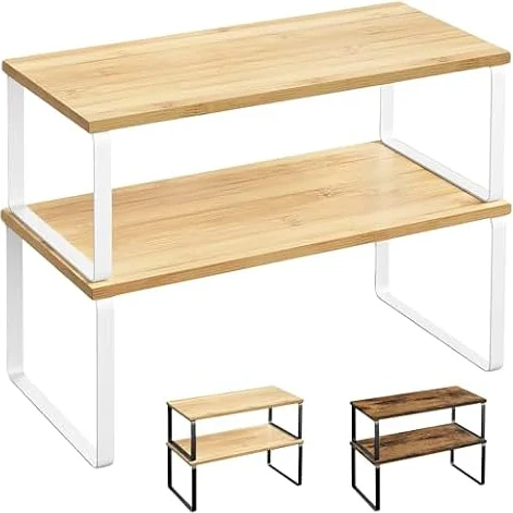 JUPPLIES - Pack 2 Organizador Cocina Estante para Especias - Organizador Armario Cocina Multiusos - Estanteria Cocina de Almacenamiento Apilable con Diseño de Madera y Metal 19.5x29.7x15.8 cm