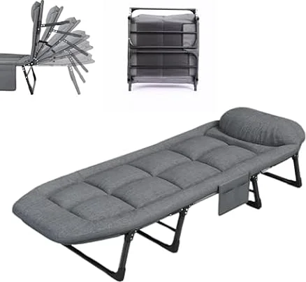 MAGIC SELECT Cama de Camping Acolchada 200x63cm | Camastro Plegable, Con Almohada, Con Bolsillo, Algodón y Lino, Acerco al Carbono