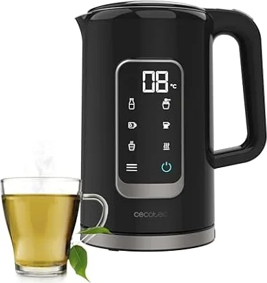 Cecotec Hervidor de Agua Eléctrico de 1,7 Litros con Pantalla Táctil Thermosense 500 Touch. 2200W, Interior de Acero Inoxidable, 5 Niveles de Temperatura, Apagado Automático, Negro