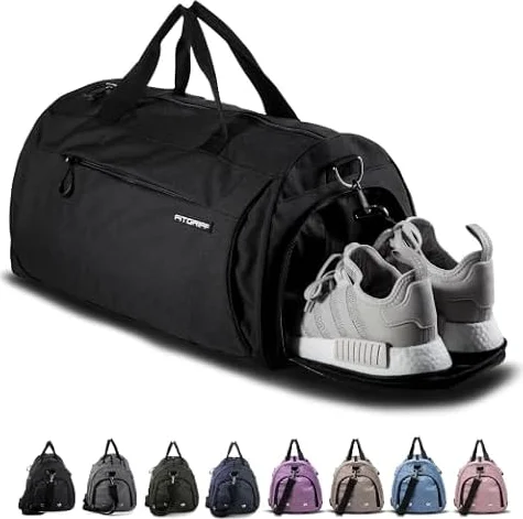 Fitgriff® Bolsa Deporte V1 Mujer y Hombre - Bolso de Gimnasio con Compartimento para Zapatos y Humeda, para Viaje, Entrenamiento - Gym Bag (Black, Small)