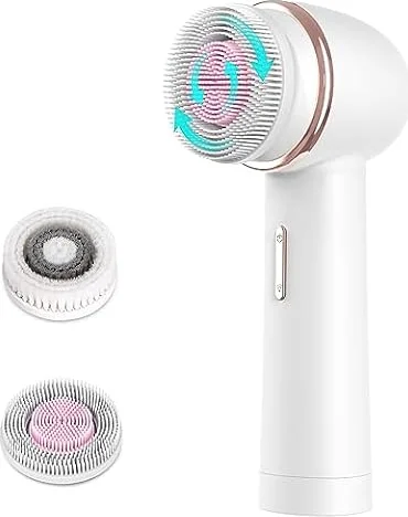 MYCARBON Cepillo Limpiador Facial Eléctrico 2500 mAh Recargable 2 Repuestos | Masajeador Eléctrico Limpiador 2 Modos 360° Rotación Cepillo Facial 2 Velocidades 2 Repuesto IPX7 Impermeable FCD4 Blanco
