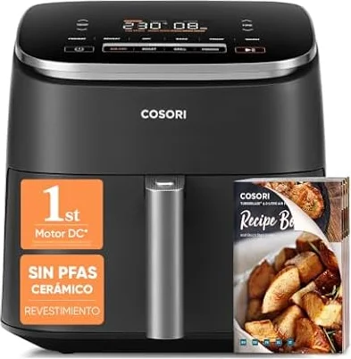 Cosori Freidora de Aire Turbo Blaze 6L, 9en1, Ultrarrápida, 95%Menos Aceite | Revestimiento Cerámico Sin PFAS, Motor DC Circulación 360°, 1min–24h, 30°C–230°C, Recetario Incluido, Apta para Lavavajillas
