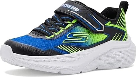 Skechers MICROSPEC Velocity - Zapatillas Deportivas para niño, Color Negro sintético/Textil/Borde Azul y Lima, Talla 3 UK Niño