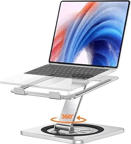 EOIWUY Soporte Portátil, Giro 360°, Aleación Aluminio, para MacBook 10-16" | Estructura Robusta, Diseño Ergonómico, Ajustable Altura e Inclinación, Plegable, Ventilación, Silicona Antideslizante