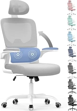 naspaluro Silla Oficina Ergonómica Soporte Lumbar, Malla Transpirable 136kg | Silla Escritorio Oficina con Reposacabezas Regulable, Altura Regulable, Reposabrazos Para Oficina y Hogar, Mejora Gris