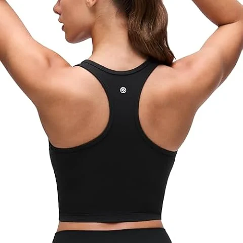 CRZ YOGA Butterluxe Cultivo Espalda Nadadora Negro XS | Soporte Ligero, Almohadillas Extraíbles, Yoga, Extremadamente Suave, Cuello en U, Sujetador Línea Larga para Mujer