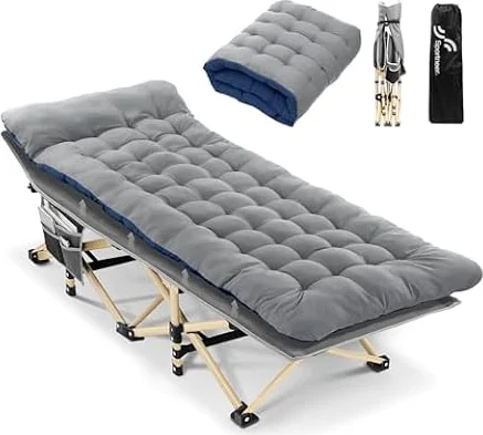 Sportneer Cuna de Camping portátil con colchón, cunas de Dormir Plegables para Adultos, 71/81cm Cama de Campamento Plegable Resistente con Acolchado para Camping