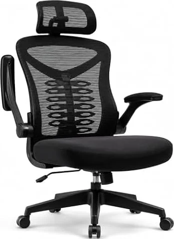 Magic Life Silla de Escritorio Sillas de Oficina Reposabrazos abatible de 90 ° Silla ergonómica para computadora Soporte Lumbar Altura Ajustable Giratoria de 360 ° Mecedora (Negro)