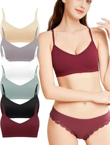 Power Flower Pack de 6 Sujetadores Deportivos para Mujer, Sujetadores de Yoga Sin Costuras con Almohadillas Removibles, Diseño de Tirantes Cómodo, Tallas S-XL (3007-C3, L-XL)