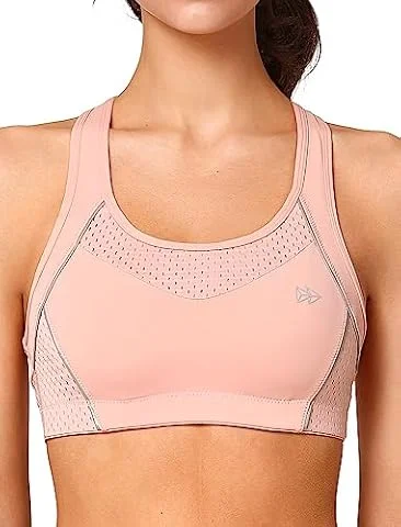 Yvette Sujetador Deportivo con Soporte Fuerte Pechos Grandes Racer Back Corpiño Acolchado inalámbrico para Fitness Jogging Yoga,Rosa,M Grande