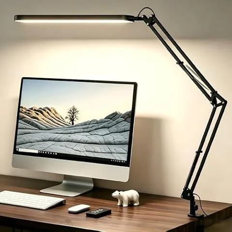 SKYLEO Lámpara Escritorio-Flexo LED Escritorio 1300LM - 5 modos de color x 11 niveles de brillo - Brazo oscilante ajustable - Temporizador y función de memoria - 12W Flexo - Negro