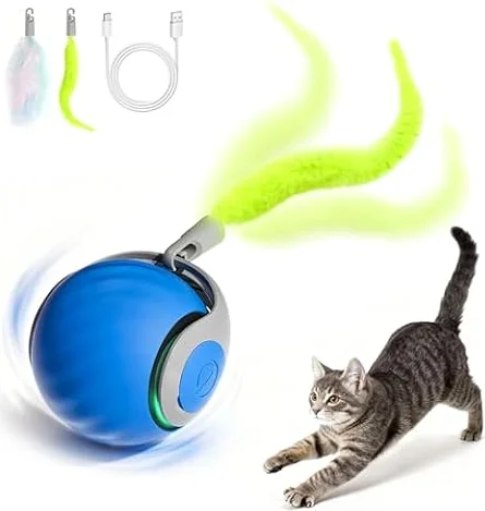 Juguete Interactivo Gato Pelota,Speedy Tail 2.0 Eléctrico Bola de Juguete Interactivo para Gatos,2025 Nuevo Pelota Inteligente Rodante Automático Pelota para Juguetes Gatos en Movimiento-Azul