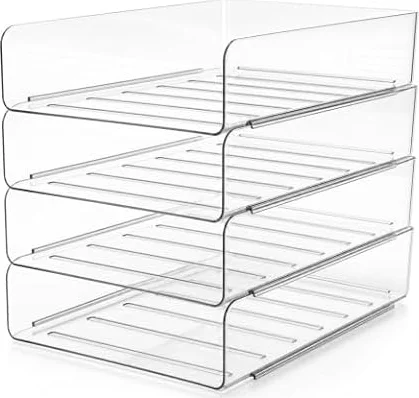 QWORK® Set de 4 Bandejas A4 para Documentos, Organizador de Escritorio Apilable de Pet Transparente para Oficina y Home Office