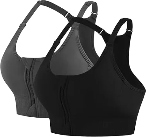 QXURkut 2 Pack Sujetadores Deportivos con Cremallera, Tirantes Ajustables