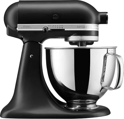 KitchenAid Artisan Robot de Cocina Amasadora 4,7L Negro mate | Amasa pan, mezcla bizcochos y monta nata; diseño icónico con cuerpo de metal fundido hecho para durar generaciones