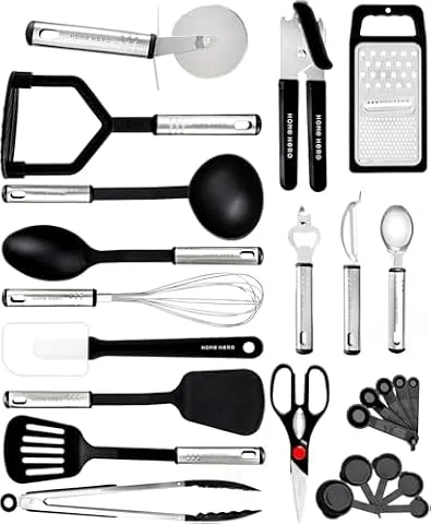 Utensilios de Cocina Resistentes al Calor y Antiadherentes - Espátula Cuchara Cucharón Pinzas Tijeras Set (25 Piezas Nylon Set)