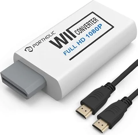 PORTHOLIC Adaptador Wii HDMI con Cable HDMI HD 1080p con Salida de Audio de 3,5 mm y Hdmi, soporta Todos los Modos de visualización Wii para Wii Monitor Projector TV (Blanco)