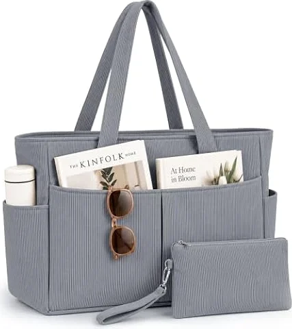 Bolso Shopper Grande Bolsa Tote Bag Mujer con Cremallera, Elegante Bolsa de Mano Bolso de Ordenador Portatil con Compartimento, Ideal para Trabajo Escuela Compras Fiesta Viajes Universidad (Gris)
