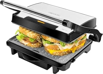 Cecotec Parrilla Eléctrica Rock'nGrill 1500 Rapid. 1500 W, Revestimiento de Piedra RockStone, Placa Superior Flotante Ajustable en Altura, Bandeja Recogegrasas, Grill Contacto, 12,4 x 30,8 x 33,2 cm