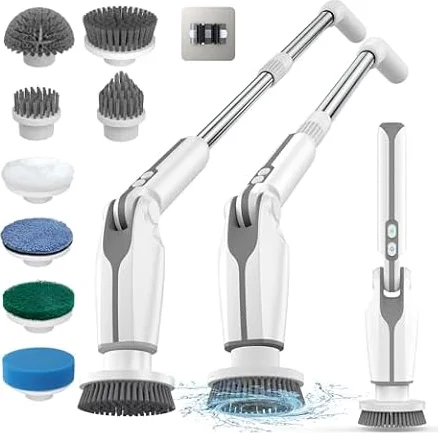 Leebein Cepillo Eléctrico Limpieza Hogar, 2026 Fregadora Giratoria Eléctrica con 8 Cepillo Reemplazables, Control Remoto, 2 Velocidades de Rotación y Mango Ajustable 38-132CM para Baño/Cocina/Coche