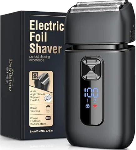 Brightup Afeitadora Eléctrica Hombre, Máquina de Afeitar con Recortador | 150 Min de Uso, Recargable USB-C, Resistente al Agua y Sin Cable, Doble Hoja Flotante para Afeitado Apurado, Negro