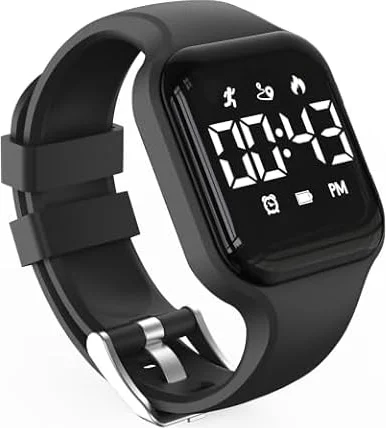 Focwony Reloj podómetro digital LED para niños de 5 a 15 años, color negro | No requiere aplicación, gran regalo para niños y niñas, rastreador de fitness simple, impermeable IP67, reloj despertador