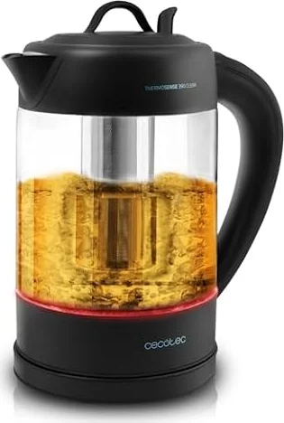 Cecotec Hervidor de Agua Eléctrico ThermoSense 390 Clear. 1,7 litros , Libre de BPA, 2200 W de Potencia, Base 360º, Filtro Antical Desmontable, Doble Sistema de Seguridad, Acero Inoxidable