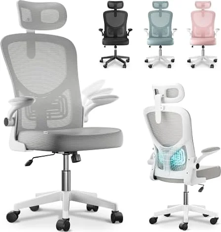 JUPPLIES Silla Escritorio Ergonómica con Soporte Lumbar, Reclinable 120°, Reposacabezas Ajustable, Reposabrazos Abatibles, Malla Transpirable, Ruedas 360°, Altura Regulable, Soporta 120 kg