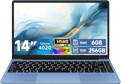 Ordenador Portátil 14", 6GB+256GB SSD N4020(hasta 2.8Ghz) 2-Core Win 11 | Soporta 1TB SSD Expansión con Ratón Inalámbrico para Trabajo-Estudio-Aprendizaje-Bleu-D