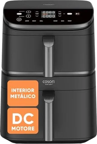 Cosori Freidora de Aire 10,8 L Turbo Tower, Doble Cesta Vertical | Tecnología Turbo Blaze™, Interior Metálico, Ocupa Menos Espacio, 3 Niveles para una Dieta Equilibrada, 6 Funciones, 2630W