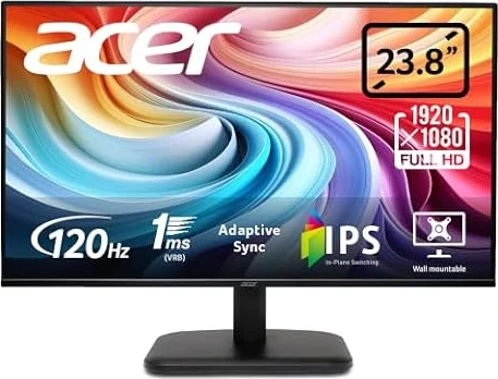 Acer EK241YGBIF, Monitor 23,8" Full HD 120 Hz (1920x1080, 16:9, 250 Nits, Tiempo de Respuesta 1 m/s (VRB), 1xVGA/1xHDMI 1.4) , Monitor PC, Color Negro
