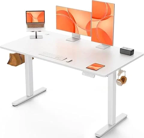 ErGear Escritorio Elevable Eléctrico, 120x60cm, Blanco | Ajuste Eléctrico 72-118cm, 4 Memorias, 80kg, <55dB, Estable, Ganchos y Pasacables, Tablero Ensamblado.