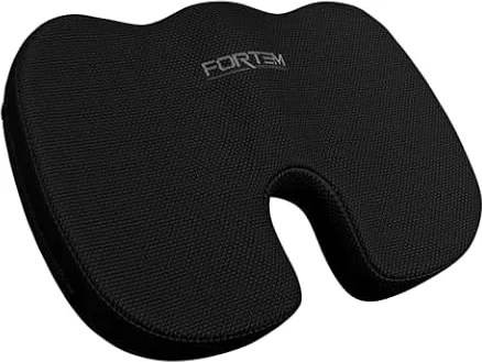 FORTEM Cojín Silla Oficina, Cojín Ergonómico con Espuma Viscoelástica L | Cojín para Silla Ordenador con Forma De U para Asiento Coche, Gaming, Viajes en Transporte Público - Funda Lavable
