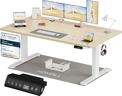 Homall Escritorio Elevable Eléctrico 160 x 80 cm Roble y Blanco | Pantalla LED, Carga USB-A, Recordatorio sedentarismo, Bloqueo niños, Columna 80x50mm, <45dB, Gestión cables, 5 años garantía