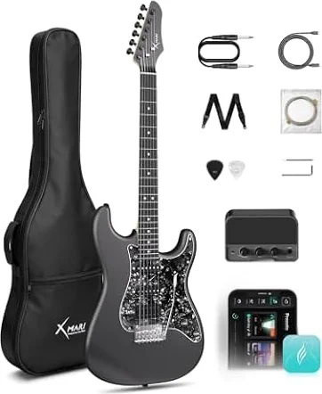Enya XMARI guitarra eléctrica con ampli y cuerpo de carbono | Efectos DSP, 4 presets, grabación USB-C, salida para auriculares y pastillas Alnico con split de bobina.