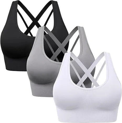 HBselect 3Pcs Sujetador Deportivo Mujer Sujetador de Alto Impacto | Sujetador Push Up Almohadilla Desmontable Bra Deportivo Sin Costura para Yoga Bailar Fitness