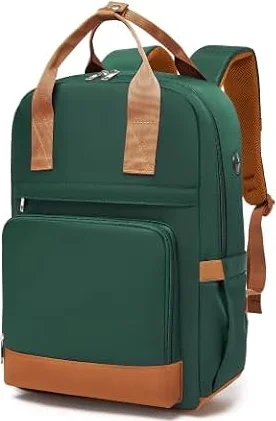 Kono Mochila para Ordenador Portátil 15,6 Pulgadas para Mujer, Verde/Marrón