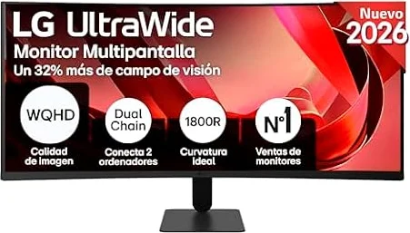 LG Monitor UltraWide 34U601B-B - 34'', 21:9, VA, Negro | WQHD (3440 x 1440), 120 Hz, curvo, FreeSync Premium, Inclinación (eje horizontal), Panel VA, 5 ms, Curvo 1800R, HDR10