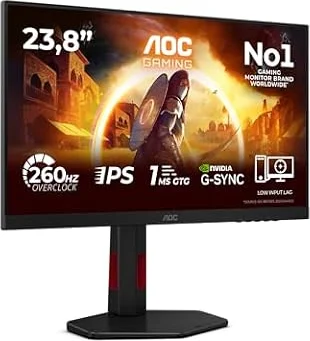 AOC 24G4ZR Gaming Monitor 24 Pulgadas 260Hz Panel Fast IPS, 1ms GtG, HDR10, G-Sync Compatible, Altura Ajustable, (1920x1080 HDMI 2X 2.0 DP 1x 1.4) Negro