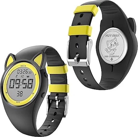 HUYVMAY Reloj de podómetro Infantil sin App, Rastreador de Fitness para niñas/niños, Reloj Impermeable ip68 con 2 alarmas, cronómetro, Contador de Distancia, Contador de calorías, Contador de Pasos